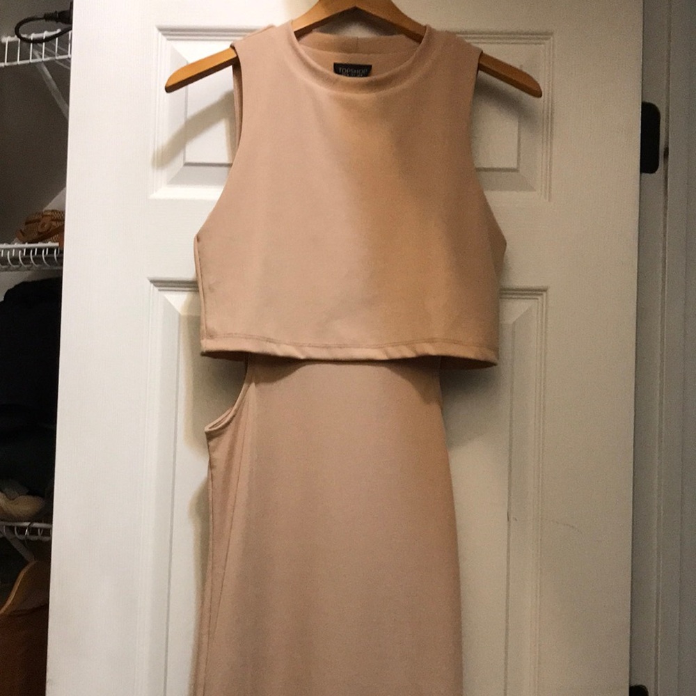 Topshop midi dress in nude. Size 6